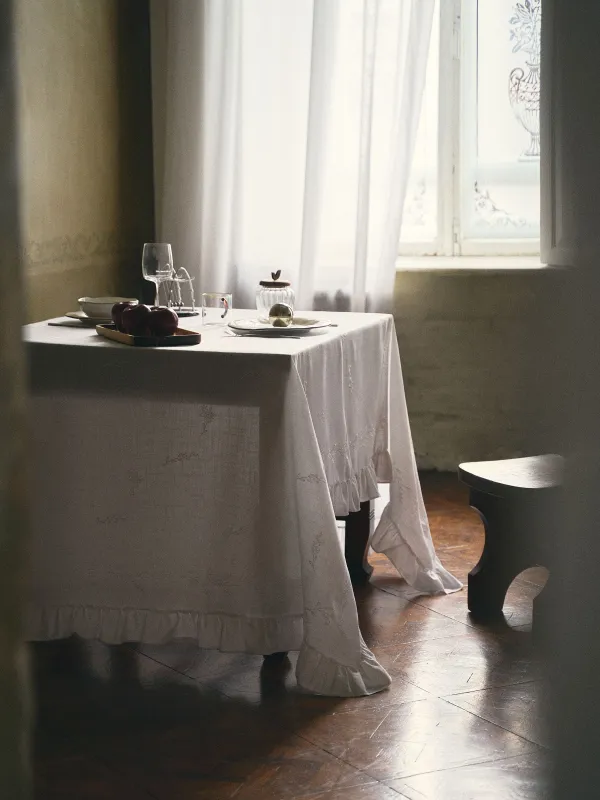 Дастархан, 160х160 см, полиэстер, желбіршектері бар, ақ, Гүлді бұтақтар, Wavy branches, image-10