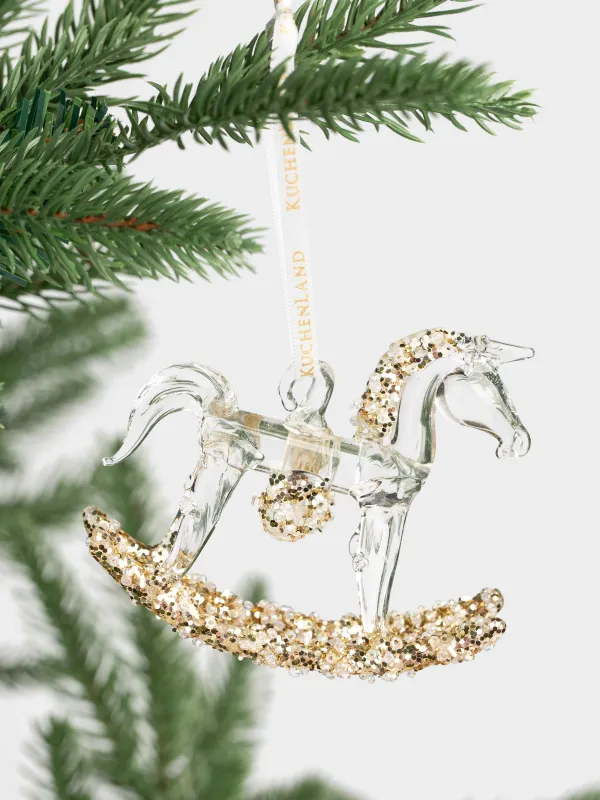 Шырша ойыншығы, 8х8 см, шыны, жылтырақтары бар, шампан, Тербелетін ат, Figure sparkle, image-2