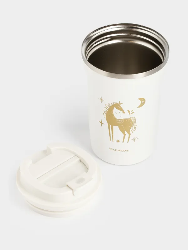 Термокружка, 380 мл, сталь/пластик, белая, Лошадь, Coffee time, image-3