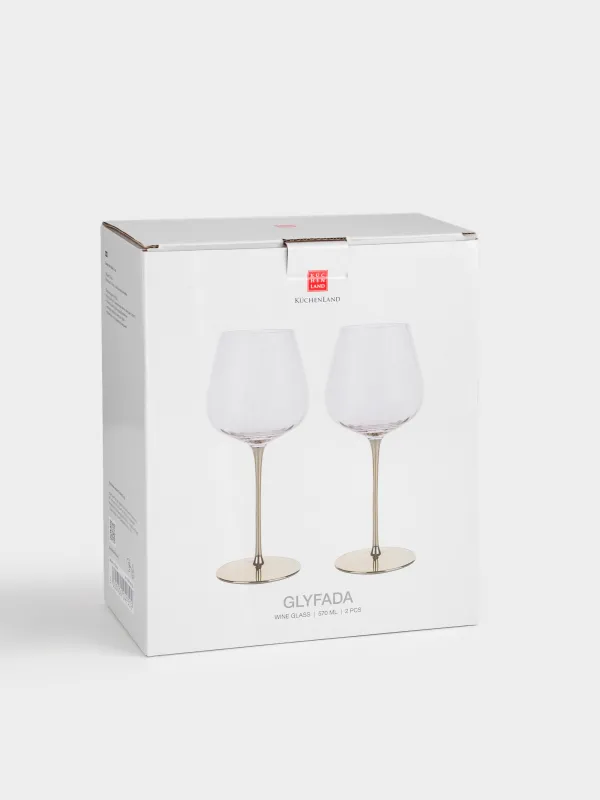Қызыл шарап бокалы, 480 мл, 2 дана, шыны, алтын аяқ, Glyfada, image-5