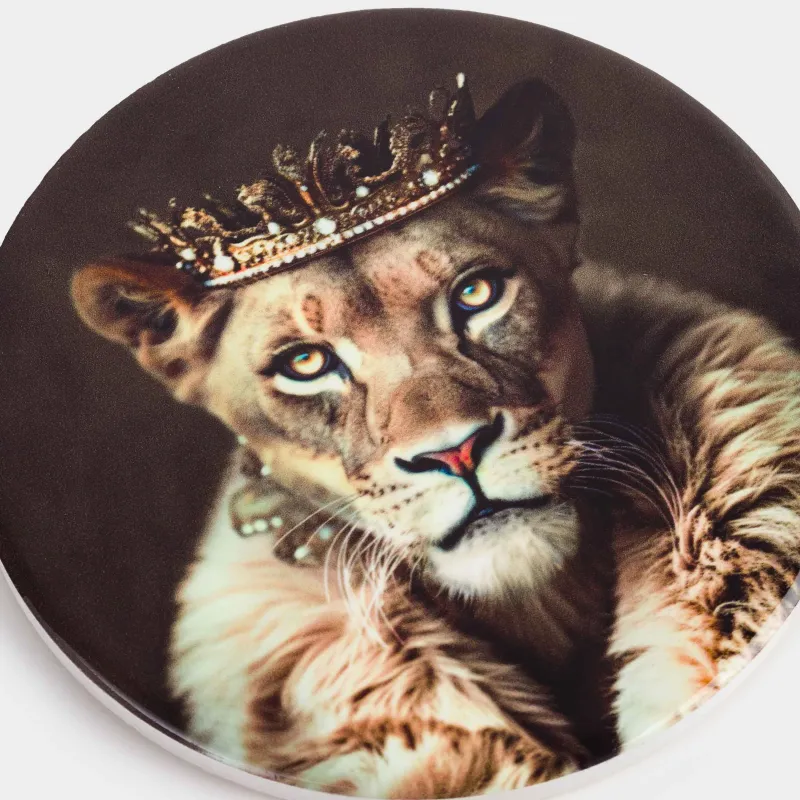 Подставка под кружку, 11 см, круглая, керамика/пробка, черная, Львица, Brutal style, image-4