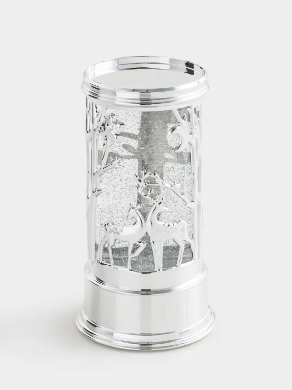 Қар шамы, 19 см, жарықтандырылған, пластик, күміс, Орман, Silver style, image-0