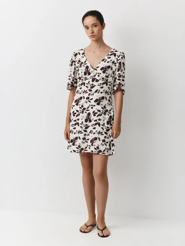 Әйелдер көйлегі, миди, өлшемі XS, қысқа жеңді, вискоза, сүт түстес, Гүлдер, Kirsti, image-1