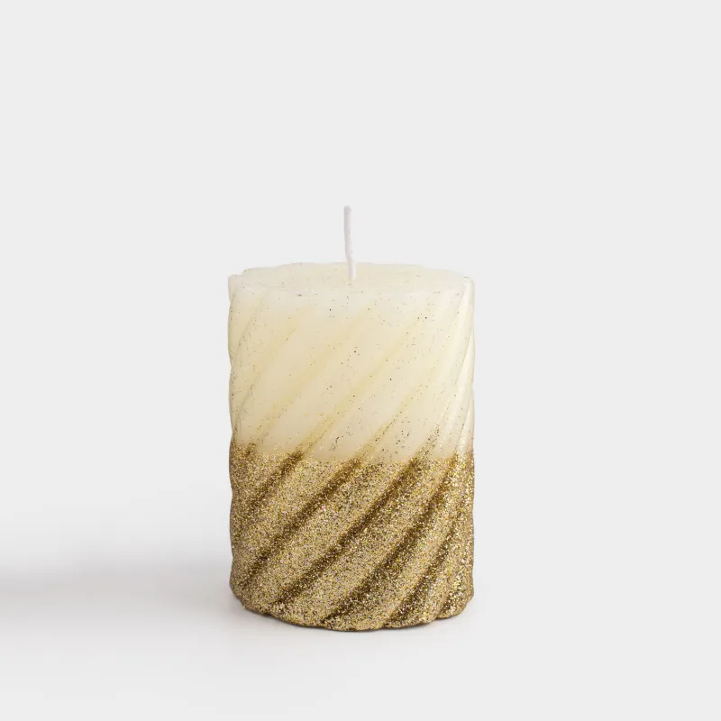Свеча, 8х10 см, цилиндрическая, с блестками, золотистая, Spiral shape