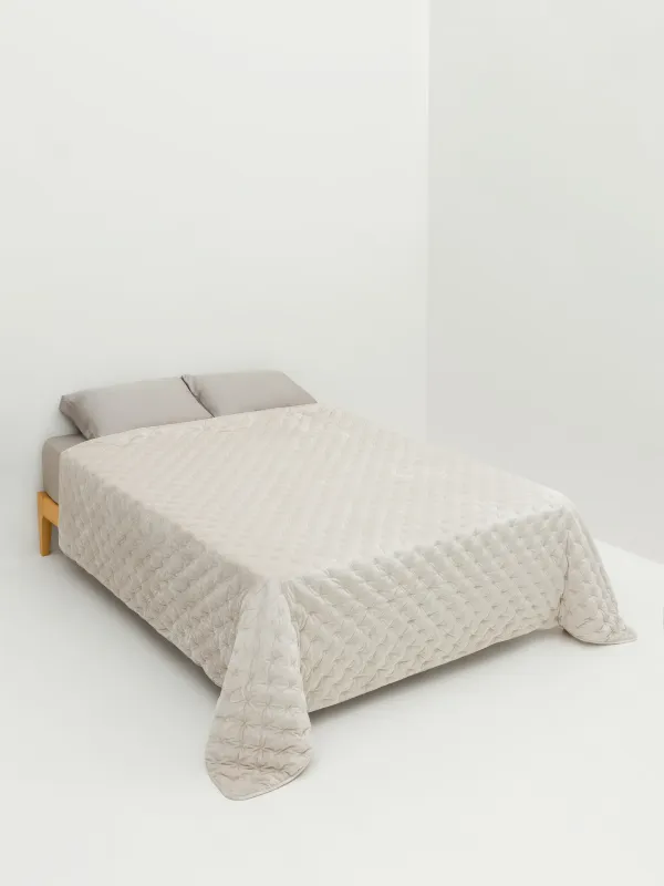 Төсек жапқыш, 220х240 см, сырылған, барқыт/микрофибра, сүт түстес, Сызықтар, Stitch velvet, image-1