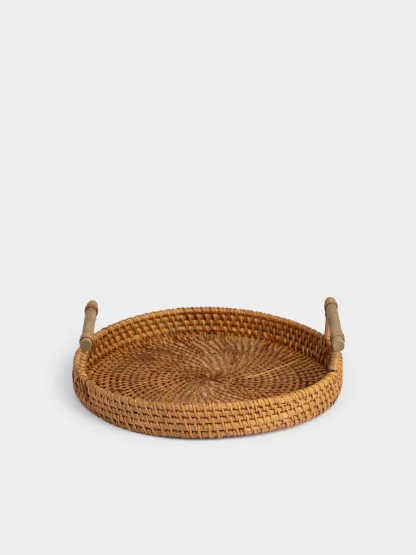 Науа, 24 см, өрілген, тұтқалары бар, ротанг/ағаш, дөңгелек, Eco home, image-0