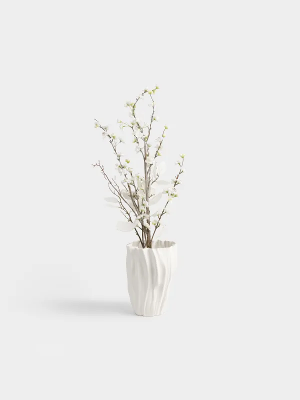 Ваза для цветов, 28 см, керамика, молочная, Фактурные изгибы, Crumple, image-3