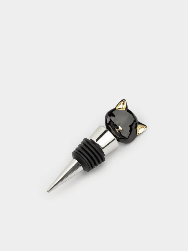 Пробка для винной бутылки, 9 см, металл/силикон, черная, Кот, Cat night, image-2