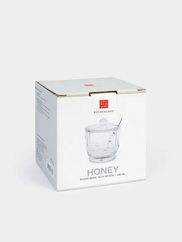 Сахарница, 12 см, 370 мл, с ложкой, стекло Р/сталь, Honey, image-6