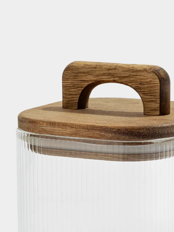 Сусымалы өнімдерге арналған құты, 650 мл, шыны Р/ағаш, шаршы, Ravi wood, image-2