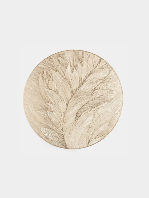 Салфетка под приборы, 38 см, ПВХ, круглая, золотистая, Лист, Azhur, image-0