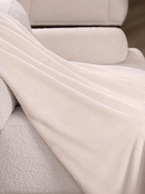 Плед, 130х170 см, двусторонний, искусственный мех/фланель, молочный, Полосы, Flannel, image-4