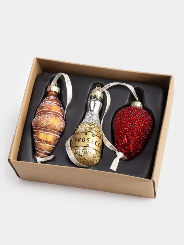 Набор елочных игрушек, 5 см, 3 шт, стекло, с блестками, Новогодний стол, Figure christmas, image-2