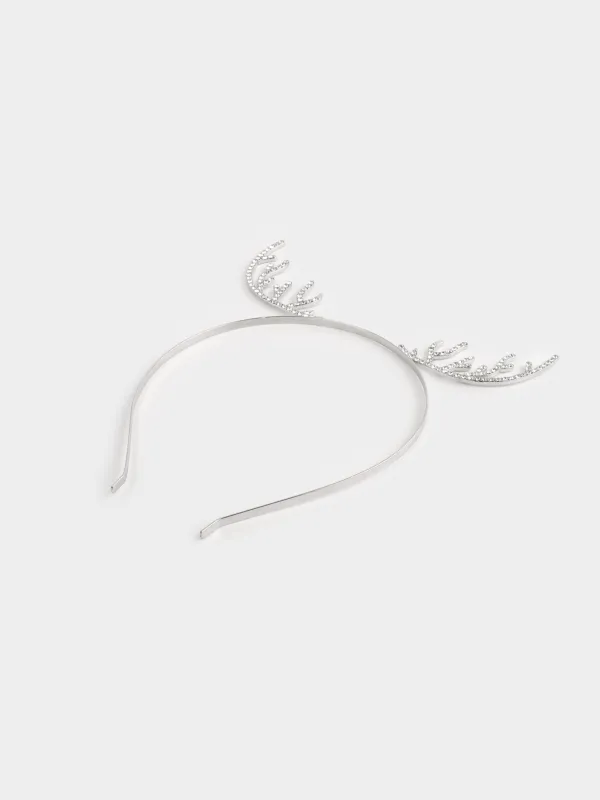 Ободок карнавальный, 19х15 см, детский, металл/стразы, серебристый, Оленьи рожки, Sparkly deer, image-2