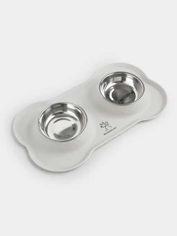 Миска для животных, 35х21 см, 170 мл, двойная, на подставке, сталь/силикон, серая, Favorite pet, image-3