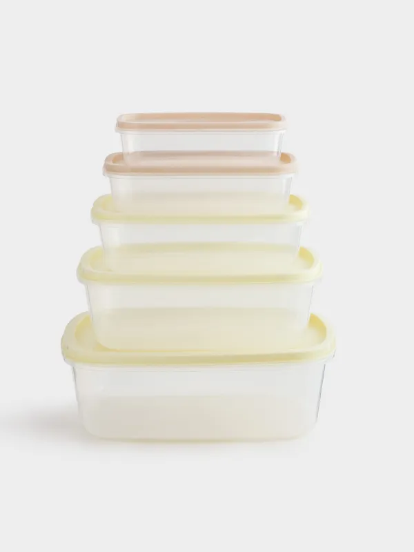 Контейнерлер жинағы, 5 дана, пластик, тікбұрышты, сүт/сұр-қоңыр, Rista, image-0