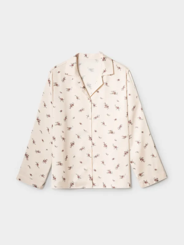 Әйелдер жейдесі, үйге арналған, өлшемі L, ұзын жеңді, полиэстер, сүт түстес, Гүлдер, Roktania, image-5