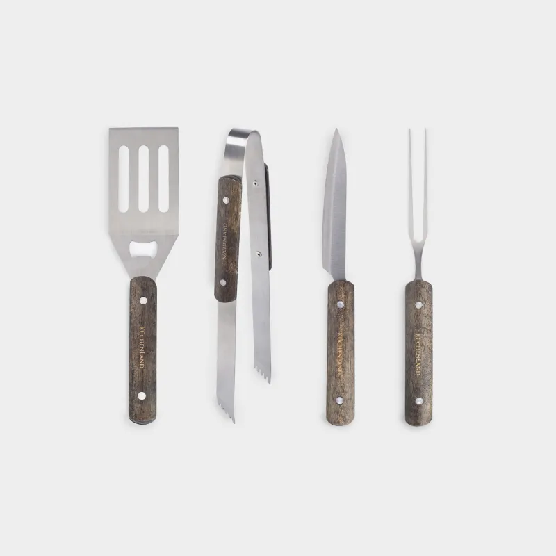 Барбекю жинағы, 4 PR, былғары қаптамада, болат / ағаш / эко былғары, барбекю