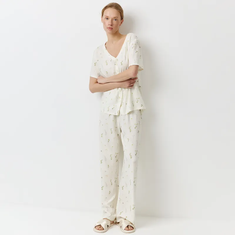 Әйелдер шалбары, үйге арналған, өлшемі L, вискоза, сүт шалбары, Дала гүлдері, Amina