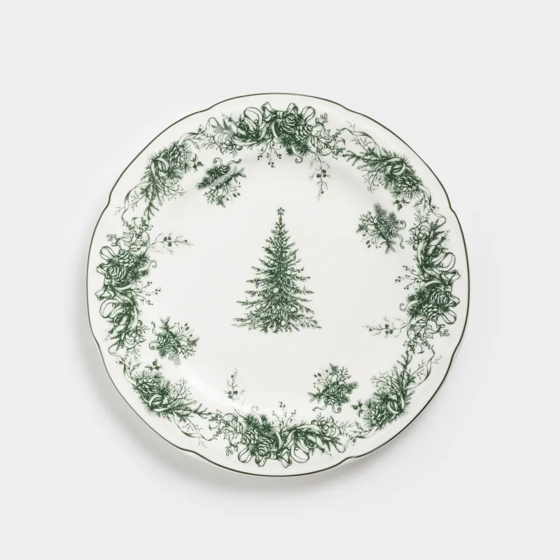 Тіскебасар тәрелкесі, 20 см, фарфор N, ақ және жасыл, Шырша, Winter lace