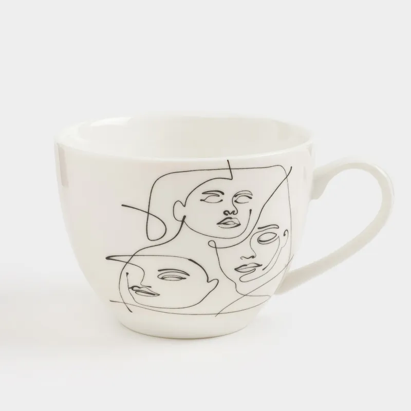 Шәй жұбы, 2 адам, 4 зат, 220 мл, фарфор N, сүт түстес, Абстрактті беттер, Face, image-6