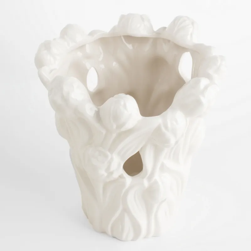 Гүл вазасы, 25 см, сәндік, керамика, ақ, қызғалдақ, Қызғалдақ, image-2