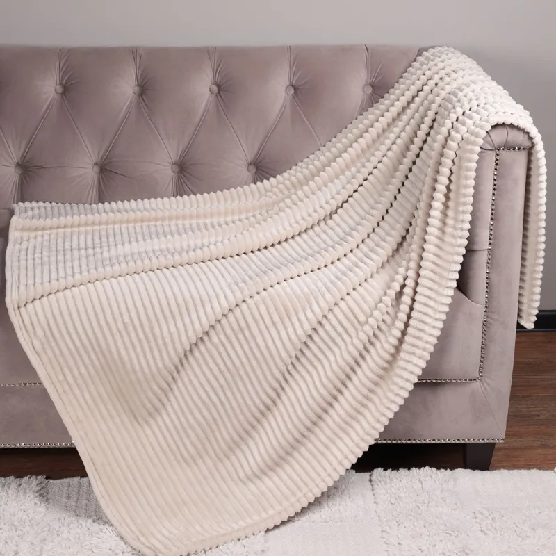 Плед, 130х170, фланель, құм, көлемді жолақтар, Flannel