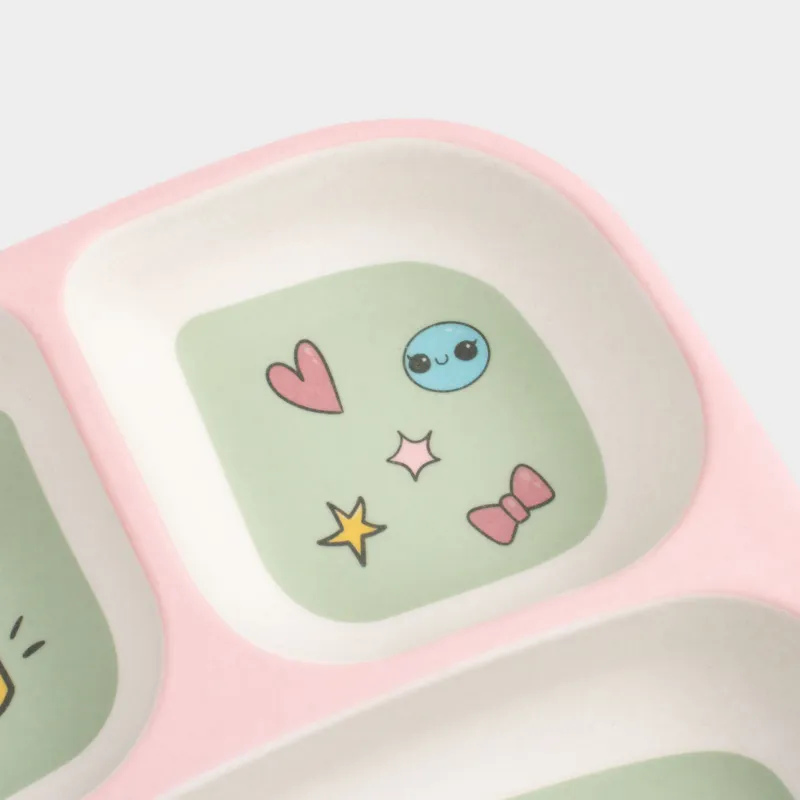 Тіскебасар тәрелкесі, балаларға арналған, 18 см, 3 бөлім, бамбук, қызғылт-жасыл, Көйлек киген қыздар, Sweet loli, image-3