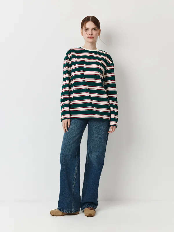 Әйелдерге арналған лонгслив, size S, мақта/полиэстер, жасыл, Жолақ, Latoya, image-0