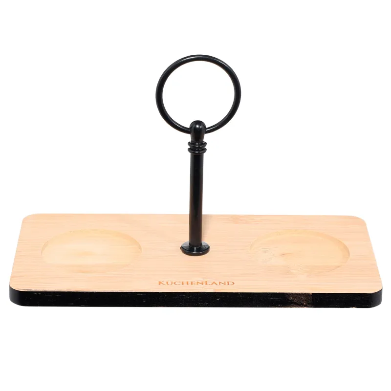 Джем/қант вазасы, 120 мл, 2 дана, қасық/стендте, керамика / бамбук, қара, Loft, image-2