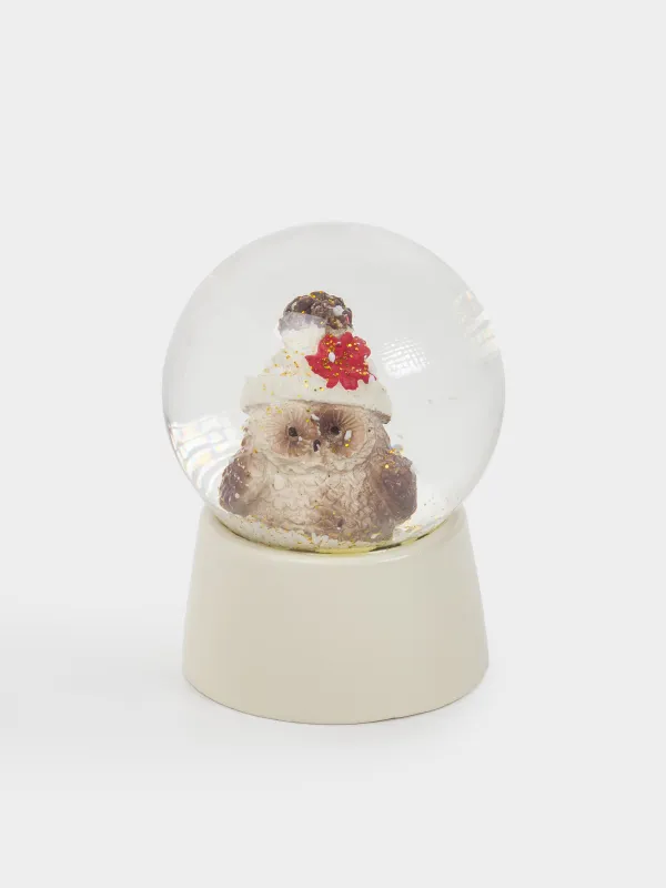 Қарлы шар, 6 см, шыны/полирезин, сүт түстес, Бас киім киген үкі, Forest animals, image-0