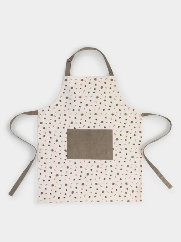 Алжапқыш, 70х85 см, мақта, сарғылт-қоңыр, Кірпі, жапырақтар мен саңырауқұлақтар, Autumn hedgehog, image-0