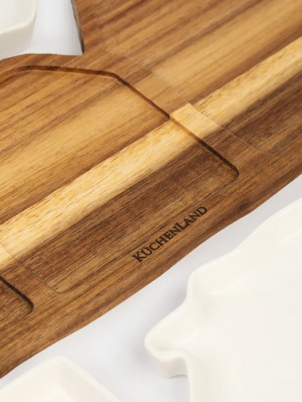 Набор для закусок, 3 пр, на подставке, керамика/дерево, бело-золотистый, Дома, Noble tree, image-4