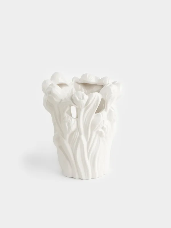 Гүл вазасы, 25 см, сәндік, керамика, ақ, қызғалдақ, Қызғалдақ, image-0