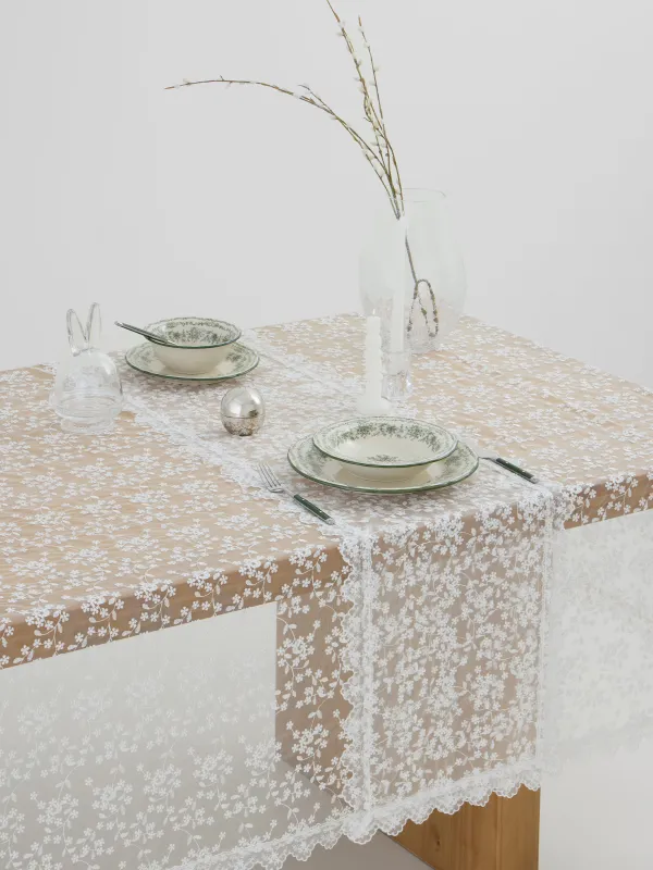 Үстел төсеніші, 40х160 см, шілтерлі, полиэстер, ақ, Шілтерлі гүлдер, Flowers lace, image-4