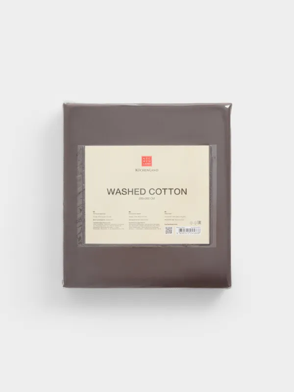 Натяжная простыня, 200х200 см, вареный хлопок, коричневая, Washed cotton, image-5
