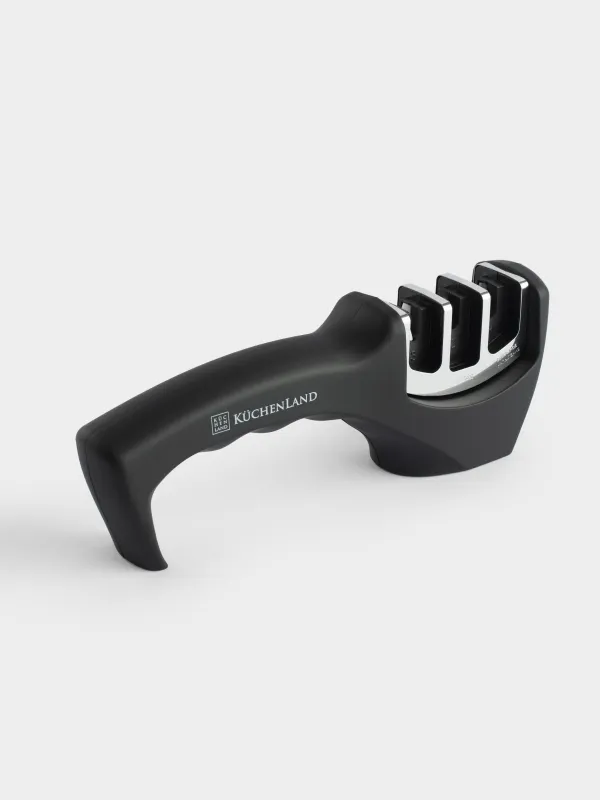 Пышақ қайрау, 20 см, қайраудың үш кезеңі, пластик/болат, қара, аксессуарлар, image-1