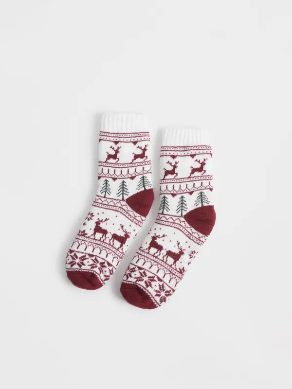 Әйелдер шұлықтары, үйге арналған, өлшемі 36-38, акрил/шерпа, сүт түстес және сарғылт-қоңыр, Қысқы өрнек, Hot winter, image-0