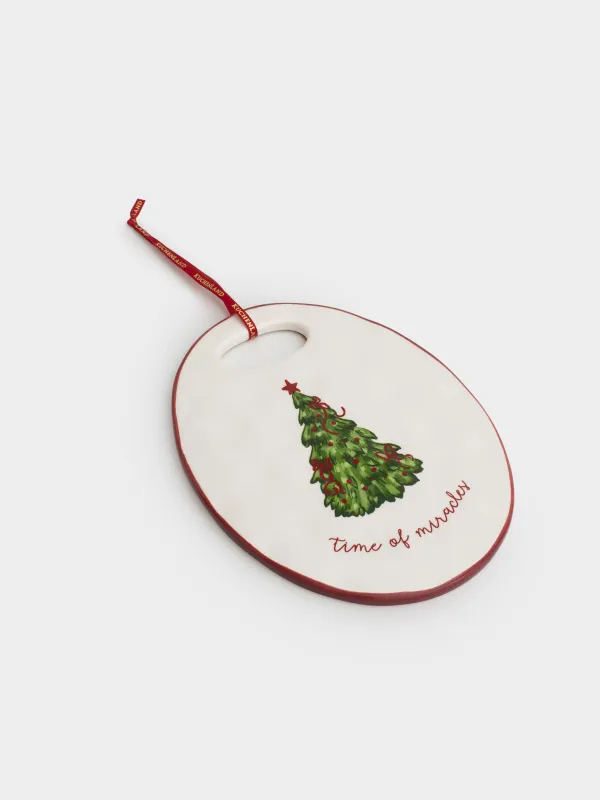 Ыстыққа арналған тұғыр, 15х20 см, керамика/тығын, сопақ, Бантигі бар шырша, Christmas tree, image-3