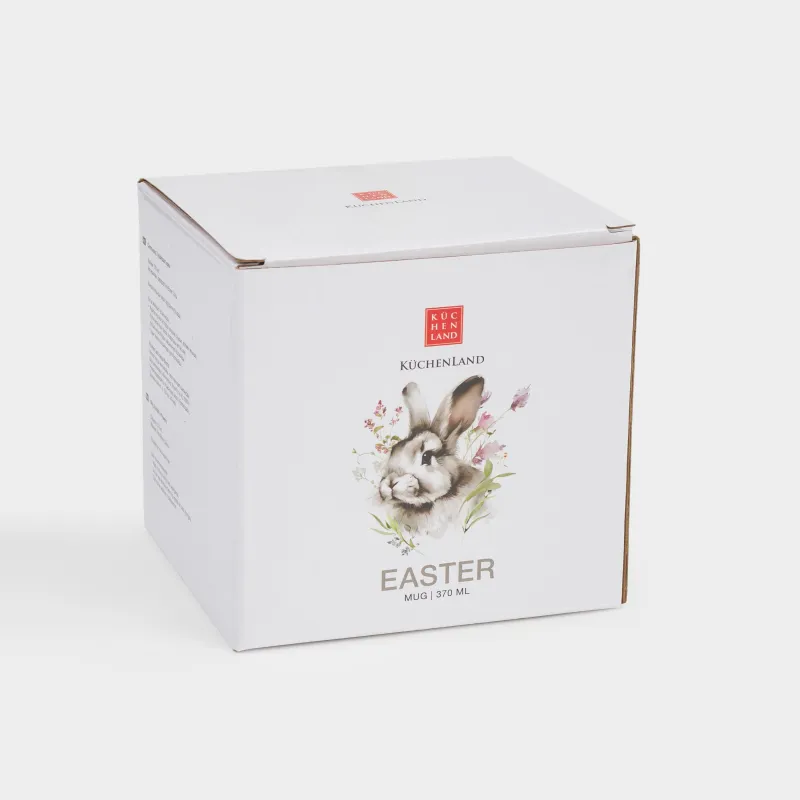 Кружка, 370 мл, фарфор F, белая, с золотистым кантом, Кролик в цветах, Easter, image-4