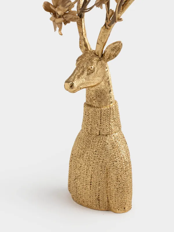 Статуэтка, 40 см, полирезин, золотистая, Олень в свитере, Deer, image-3