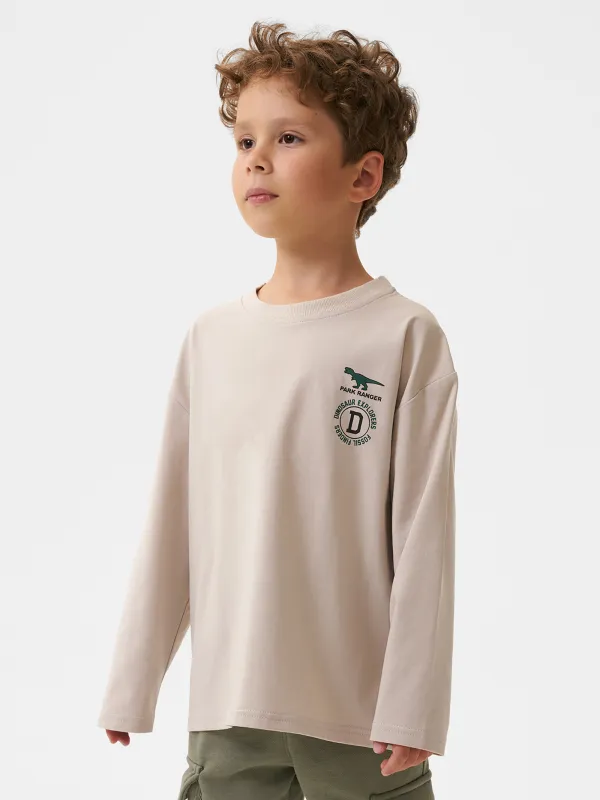 Балаларға арналған лонгслив, өлшемі 98 см, ұлдарға арналған, мақта/спандекс, сұр-сарғылт-қоңыр, Carson, image-0