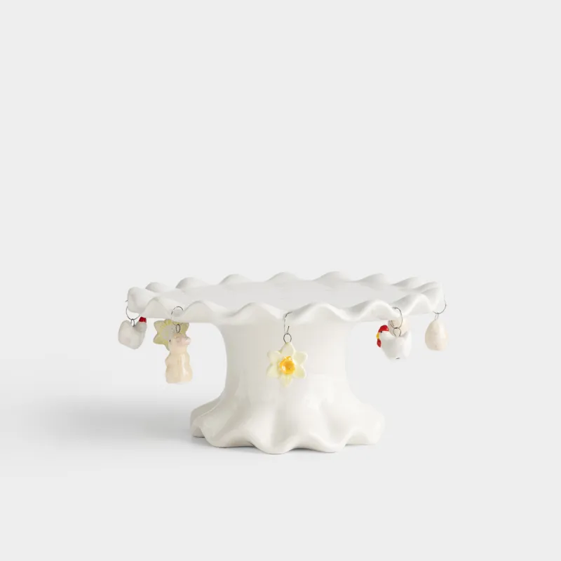 Блюдо на ножке, 22х9 см, с подвесками, керамика D, молочное, Пасхальный микс, Natural Easter