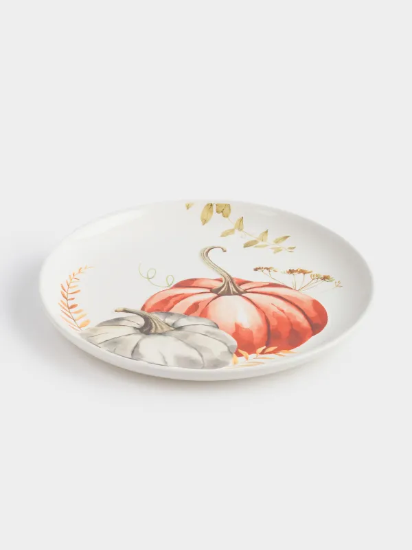 Түскі ас тәрелкесі, 27 см, керамика, ақ, Асқабақ және жапырақтар, Forest symphony, image-3