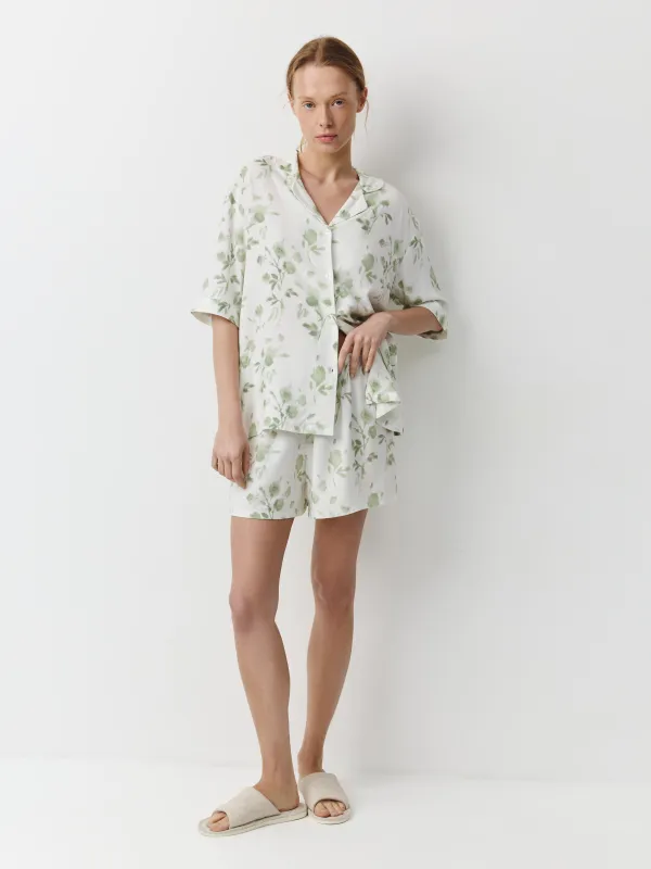 Әйелдер шорттары, үйге арналған, өлшемі S, вискоза К, жасыл, Гүлдер, Hanlona, image-1