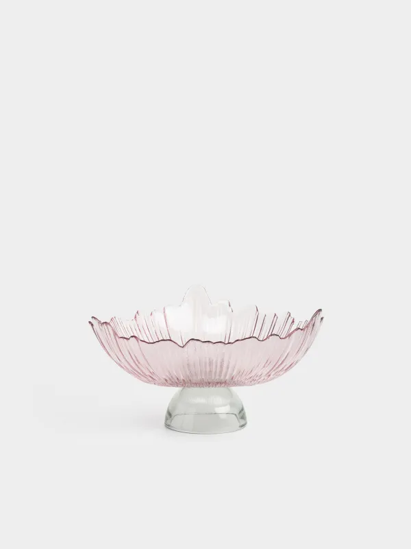 Жеміс вазасы, 30х16 см, аяқты, шыны Р, күлгін, Жасыл аяқ, Verge, image-0