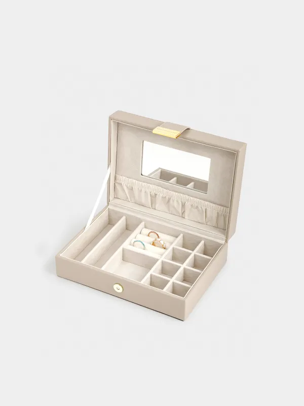 Шкатулка для украшений, 20х15 см, с зеркалом, дерево/искусственная кожа, бежевая, Premiere one, image-2