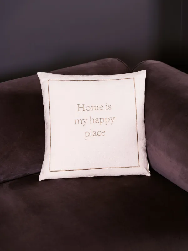 Сәндік жастық, 45х45 см, шенилл/барқыт, сүт, Home is my happy place, Chenill, image-2