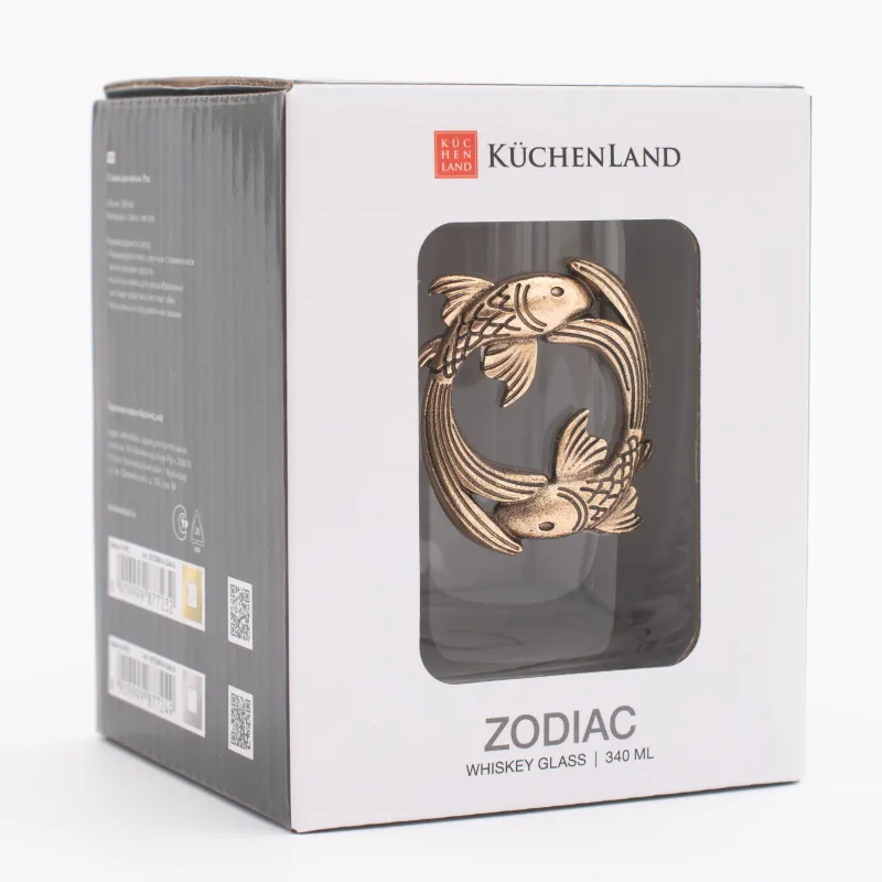 Виски стақаны, 10 см, 340 мл, шыны/металл, алтын, Балықтар, Zodiac, image-5