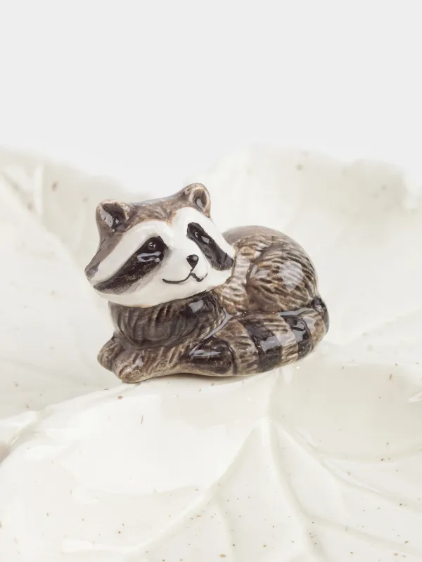 Бөлімі бар тәрелке, сәнделген, 21 см, 3 бөлім, керамика, сүт түстес, дақты, Жапырақтардағы жанат, Slight frost, image-2